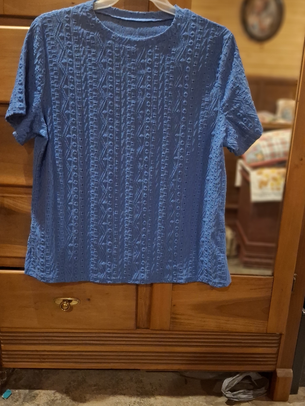 Women's Eyelet Short Sleeve Tee in Blue - Picture 4 of 9